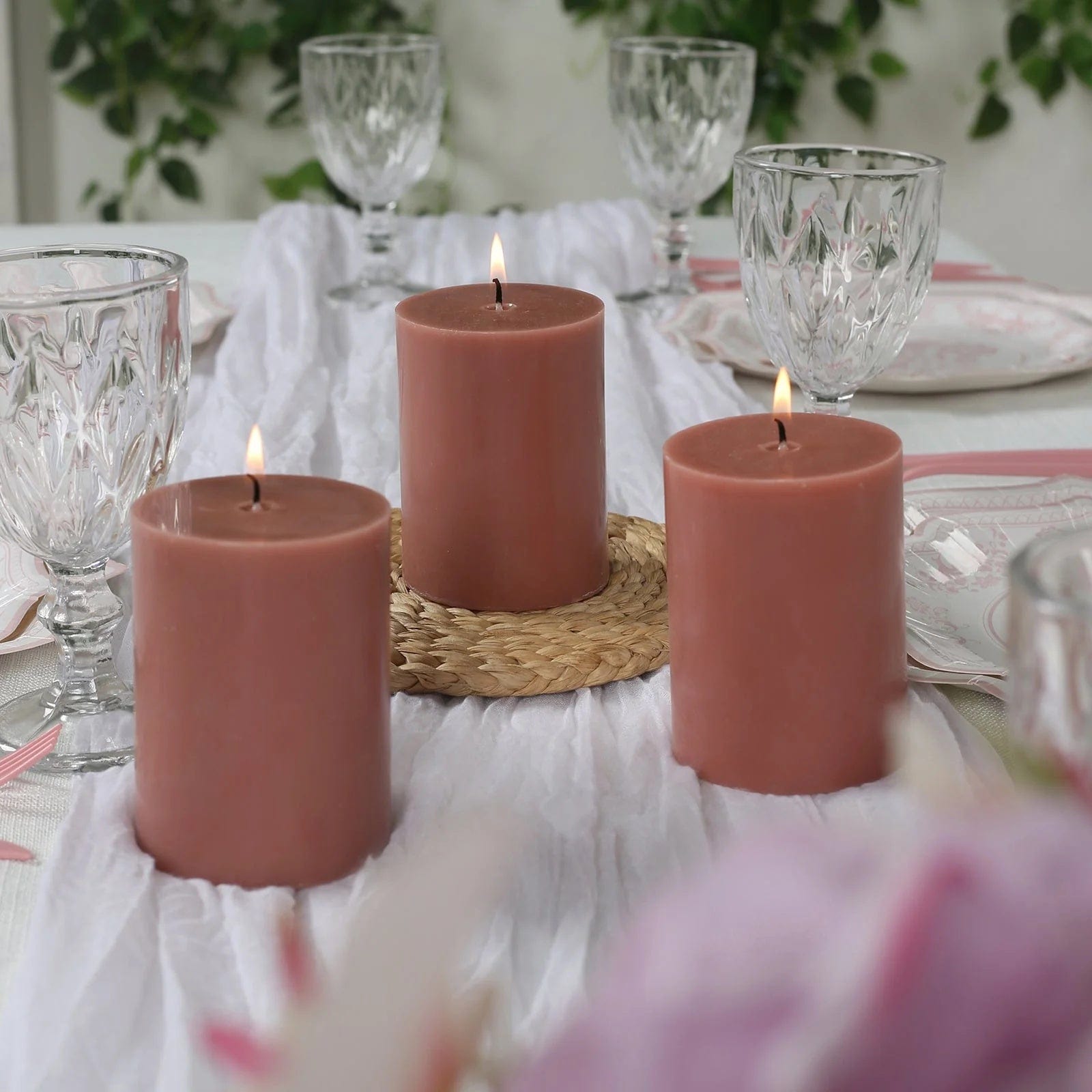 12 Dripless Round Unscented Pillar Candles