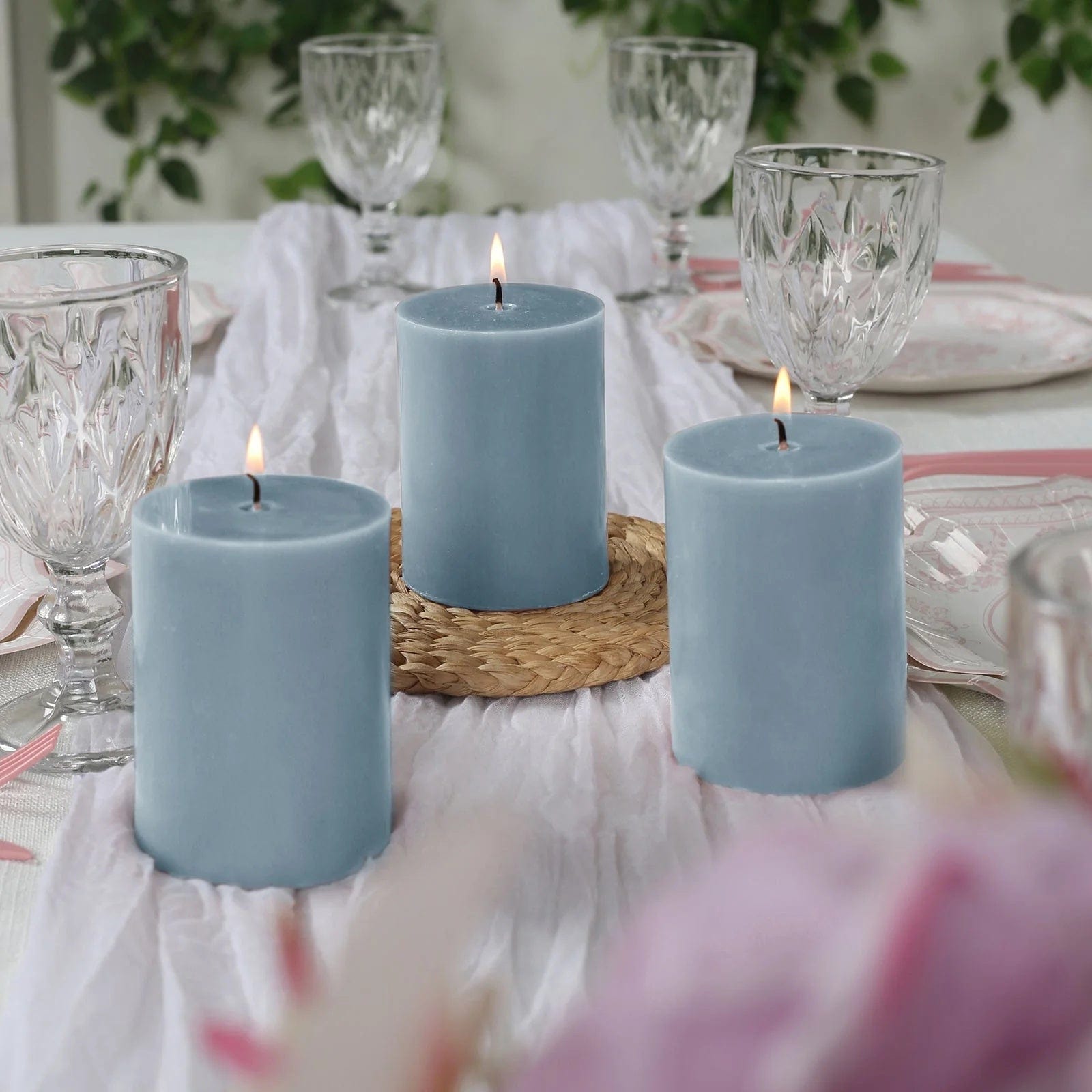 12 Dripless Round Unscented Pillar Candles