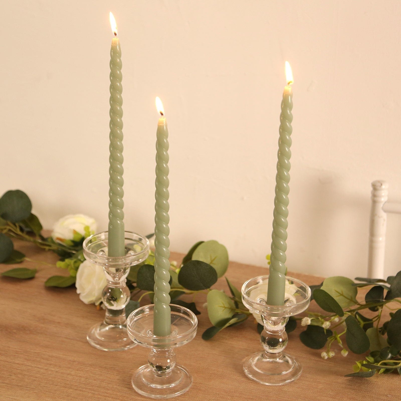 12 Unscented 11 in Long Spiral Premium Wax Taper Candles