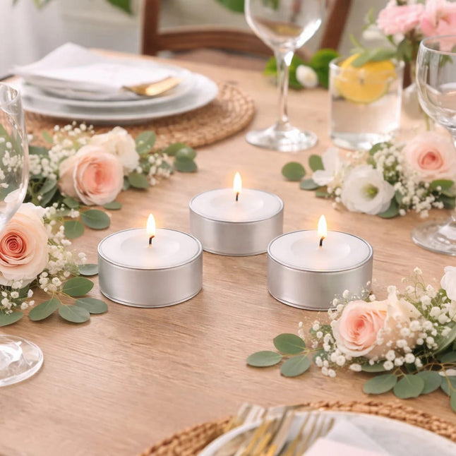 125 White Unscented Tealight Candles with Metal Cups