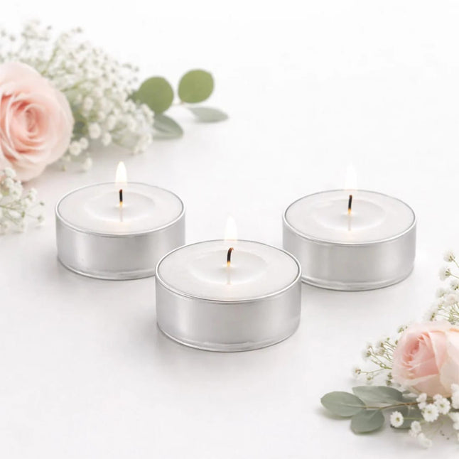 125 White Unscented Tealight Candles with Metal Cups