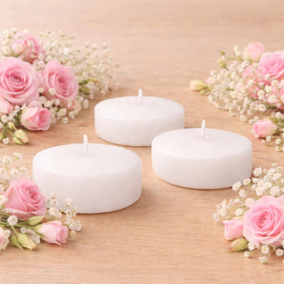24 White 3 in Dripless Unscented Wax Disc Floating Candles
