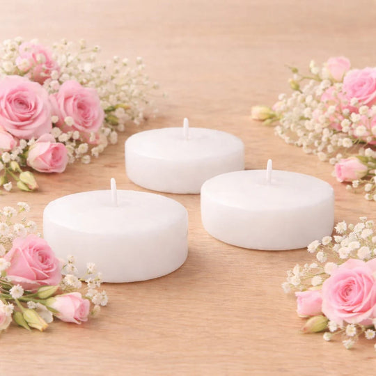 24 White 3 in Dripless Unscented Wax Disc Floating Candles