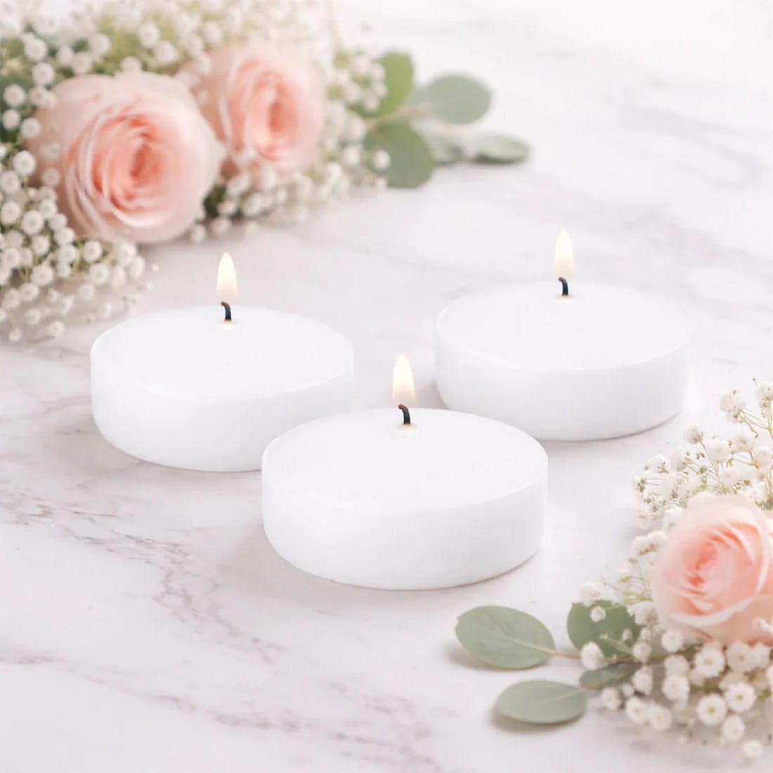 24 White 3 in Dripless Unscented Wax Disc Floating Candles