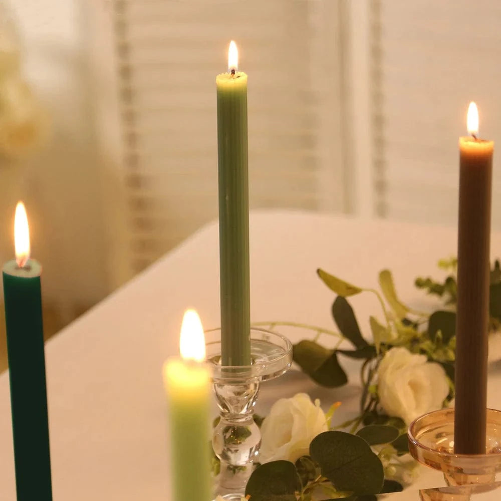 5 Unscented 9 in Premium Wax Taper Candles with Ribbed Design