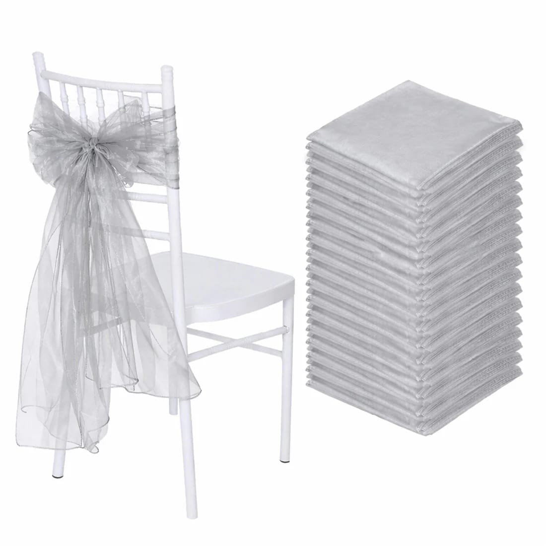 20 Reusable 6x108 in Sheer Organza Chair Sashes