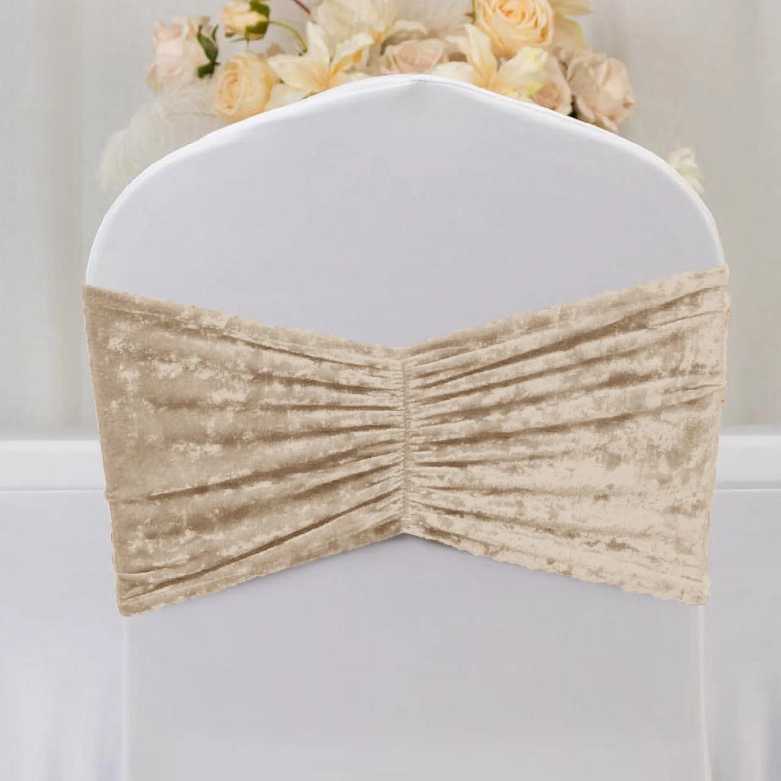 5 Crushed Velvet Chair Sashes with Wide Ruffle Style