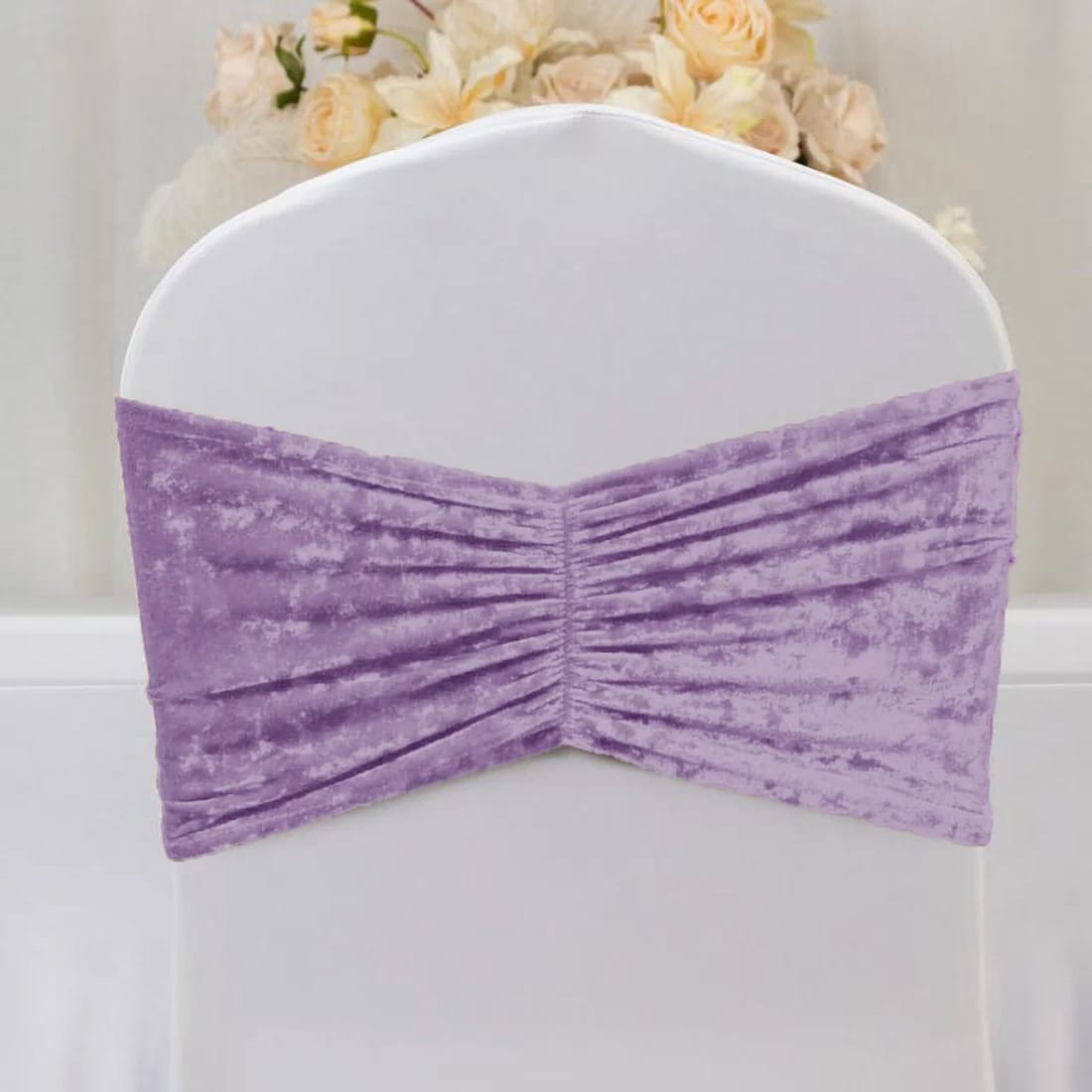 5 Crushed Velvet Chair Sashes with Wide Ruffle Style