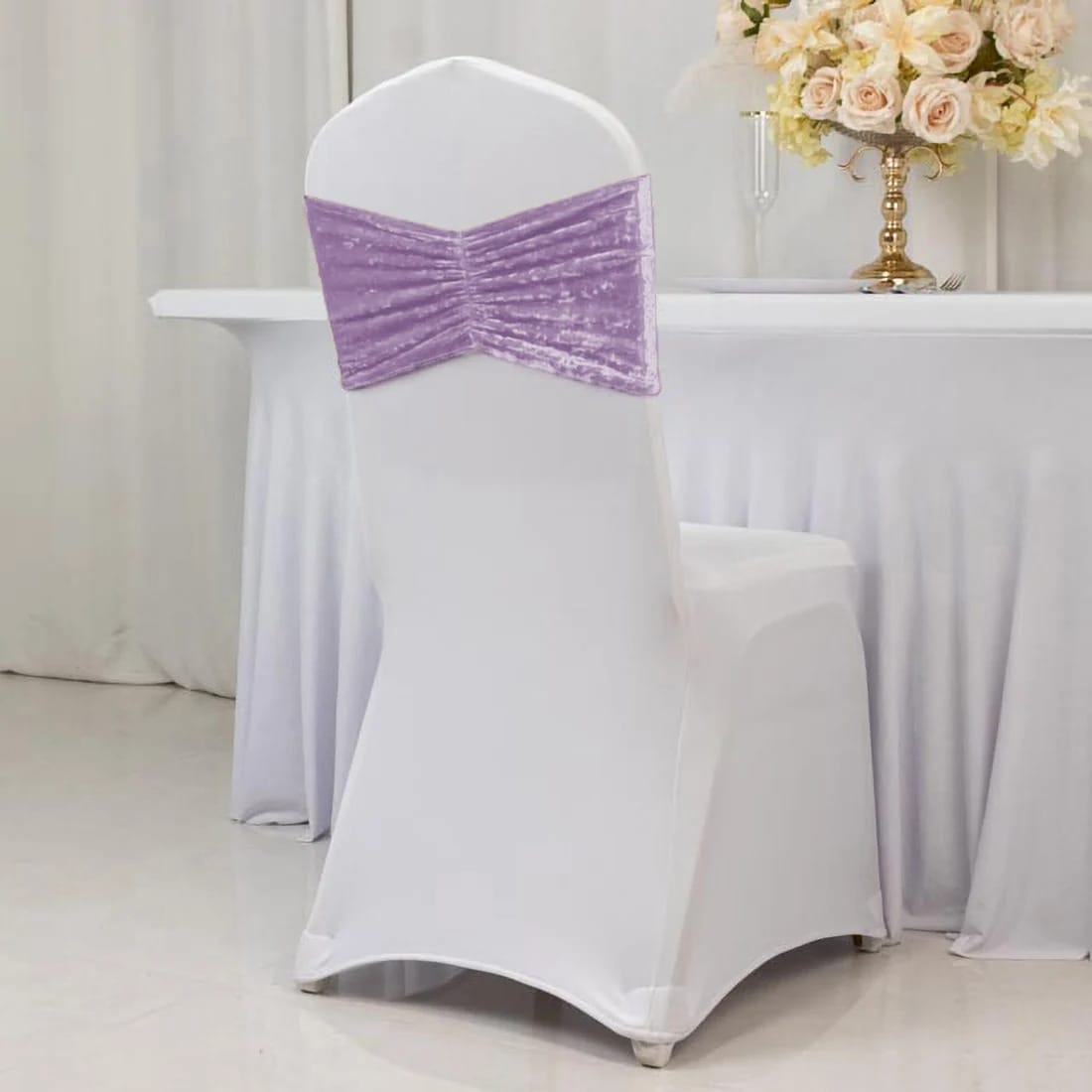5 Crushed Velvet Chair Sashes with Wide Ruffle Style