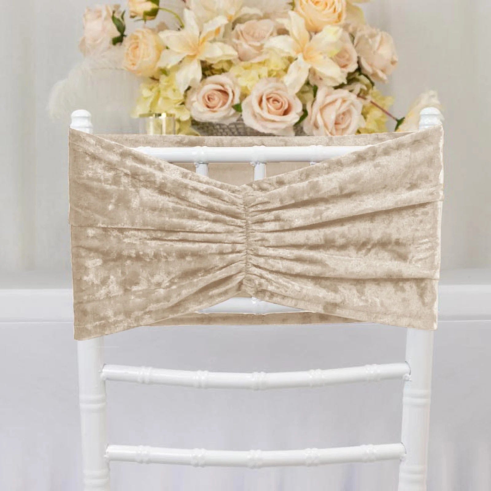 5 Crushed Velvet Chair Sashes with Wide Ruffle Style