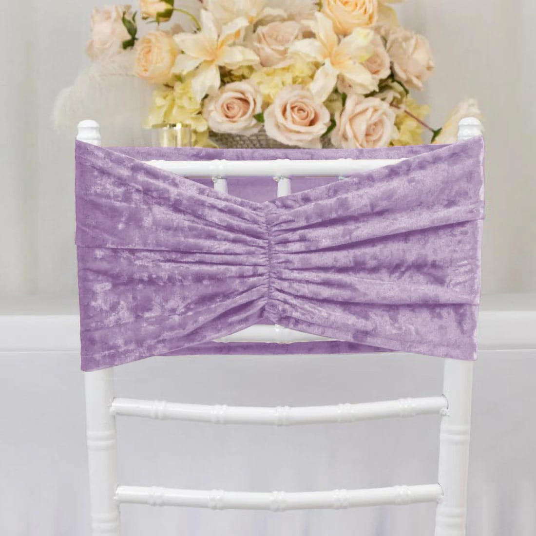 5 Crushed Velvet Chair Sashes with Wide Ruffle Style