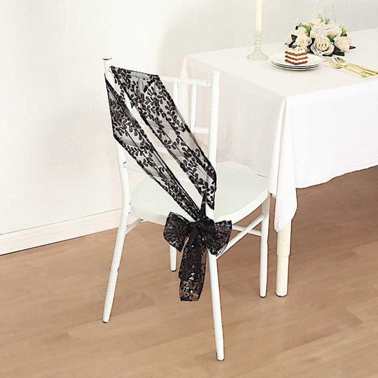 5 Tulle Chair Sashes with Leaf Vine Embroidered Sequin