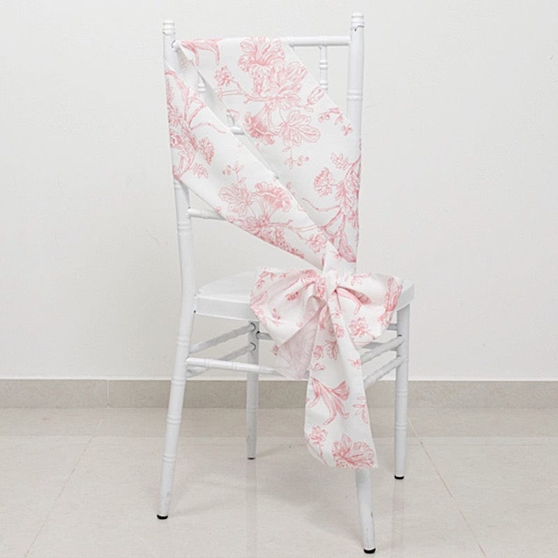 5 pcs 6x108 White in French Toile Floral Design Polyester Chair Sashes
