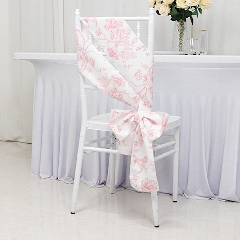 5 pcs 6x108 White in French Toile Floral Design Polyester Chair Sashes