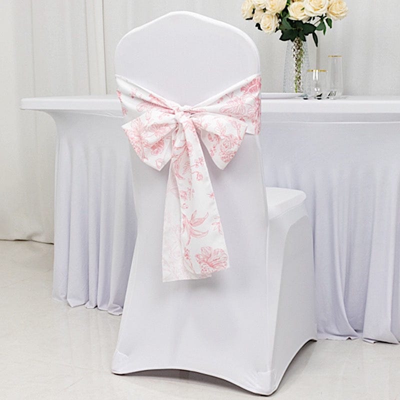 5 pcs 6x108 White in French Toile Floral Design Polyester Chair Sashes