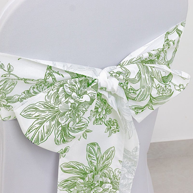 5 pcs 6x108 White in French Toile Floral Design Polyester Chair Sashes