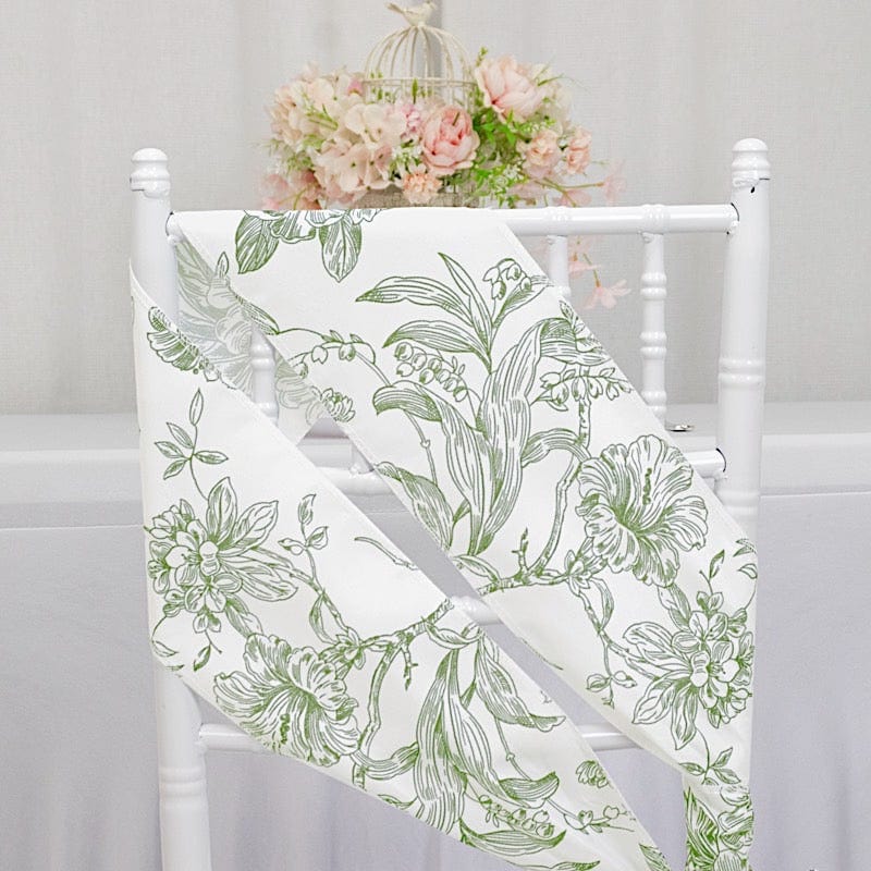 5 pcs 6x108 White in French Toile Floral Design Polyester Chair Sashes