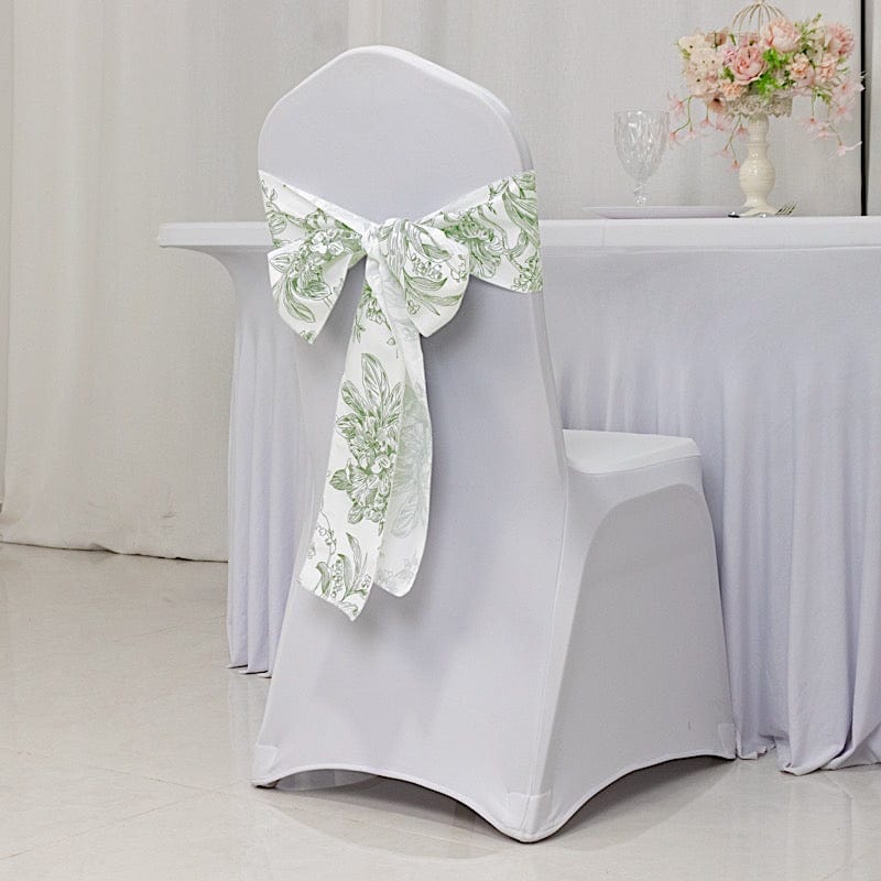 5 pcs 6x108 White in French Toile Floral Design Polyester Chair Sashes