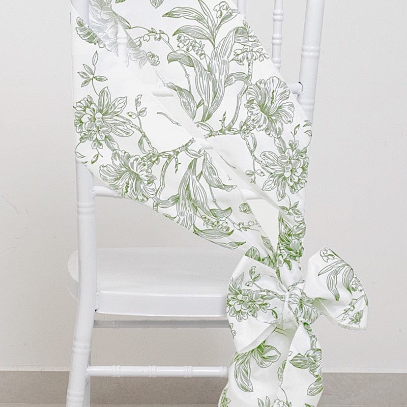 5 pcs 6x108 White in French Toile Floral Design Polyester Chair Sashes