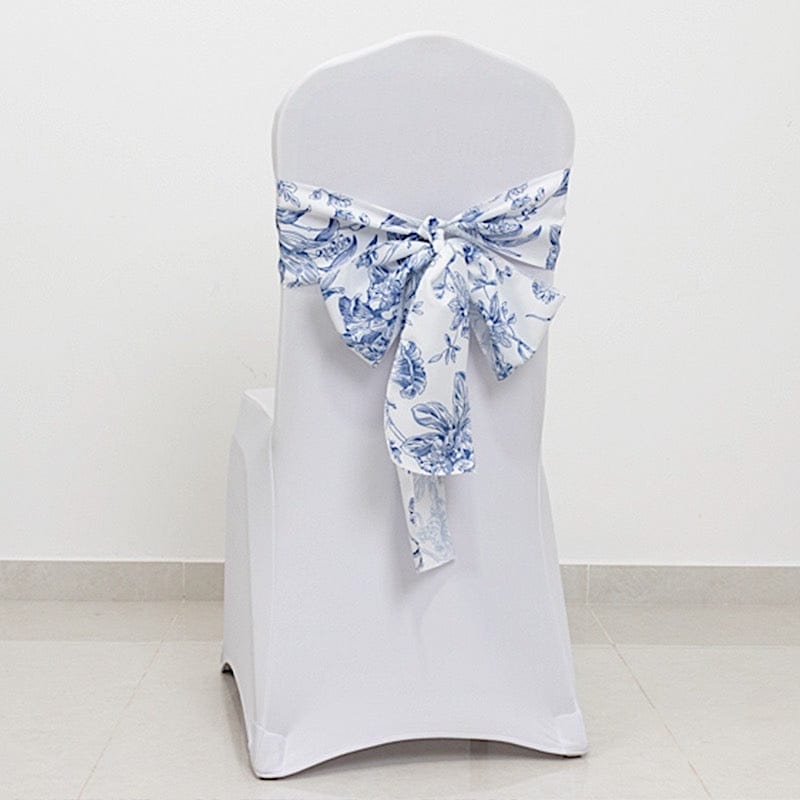 5 pcs 6x108 White in French Toile Floral Design Polyester Chair Sashes