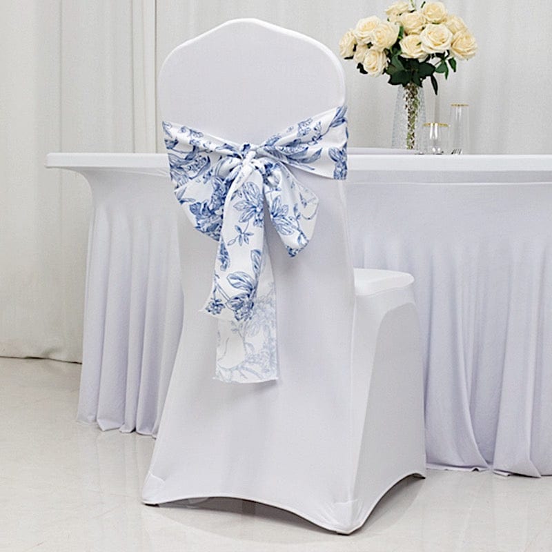 5 pcs 6x108 White in French Toile Floral Design Polyester Chair Sashes