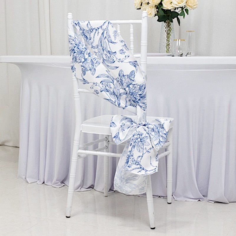 5 pcs 6x108 White in French Toile Floral Design Polyester Chair Sashes