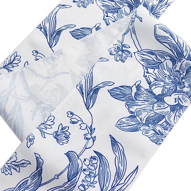 5 pcs 6x108 White in French Toile Floral Design Polyester Chair Sashes