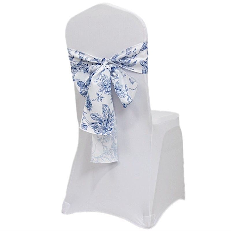 5 pcs 6x108 White in French Toile Floral Design Polyester Chair Sashes