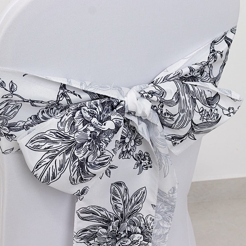 5 pcs 6x108 White in French Toile Floral Design Polyester Chair Sashes