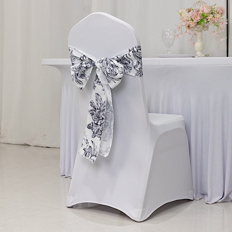 5 pcs 6x108 White in French Toile Floral Design Polyester Chair Sashes