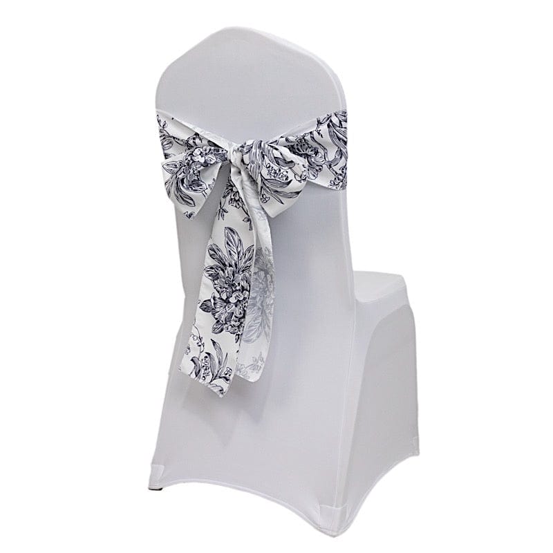 5 pcs 6x108 White in French Toile Floral Design Polyester Chair Sashes