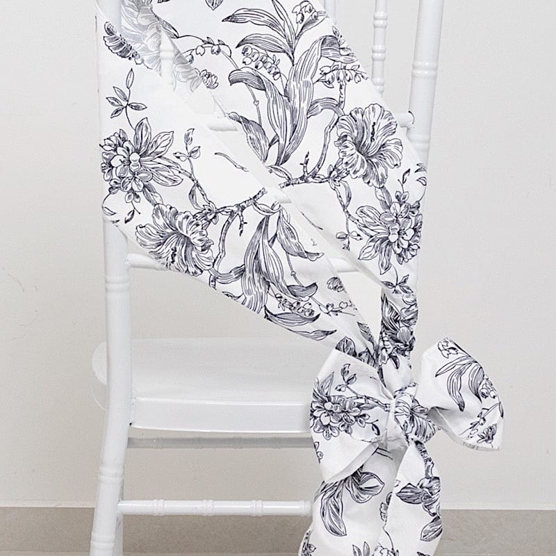 5 pcs 6x108 White in French Toile Floral Design Polyester Chair Sashes