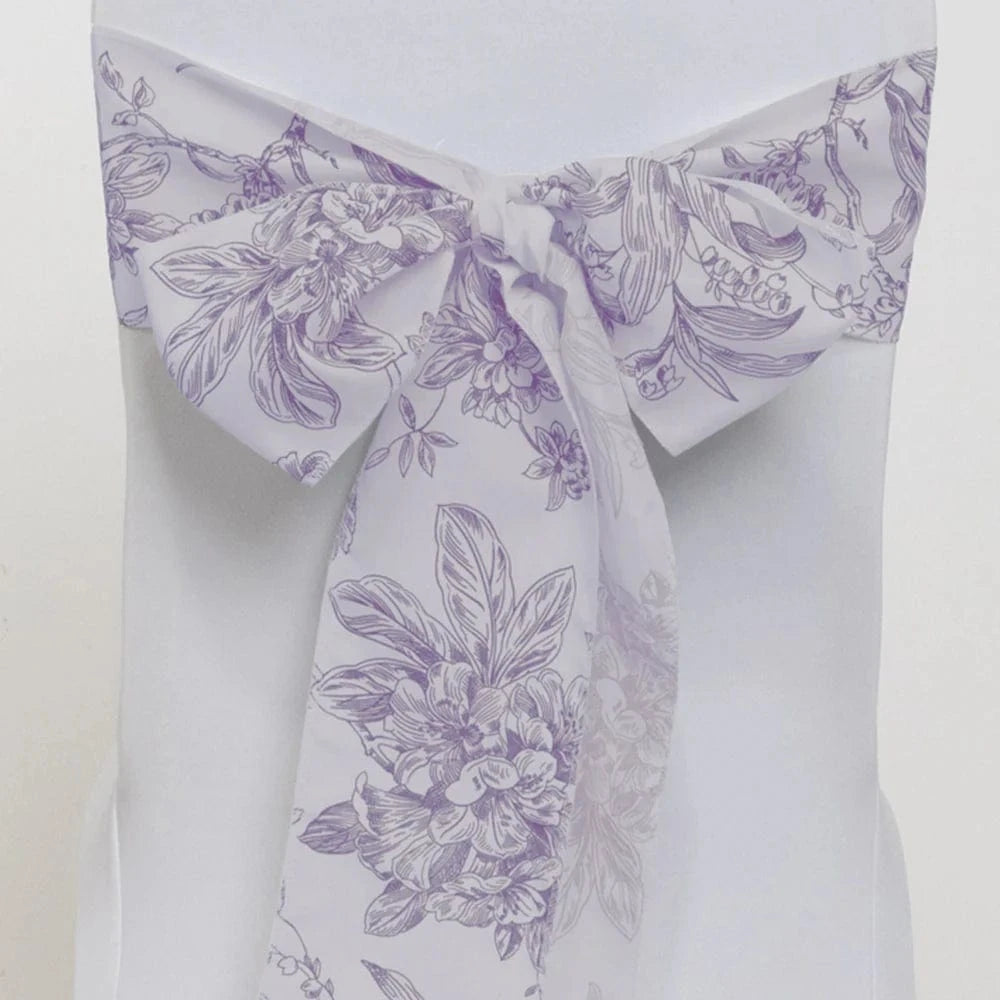 5 pcs 6x108 White in French Toile Floral Design Polyester Chair Sashes