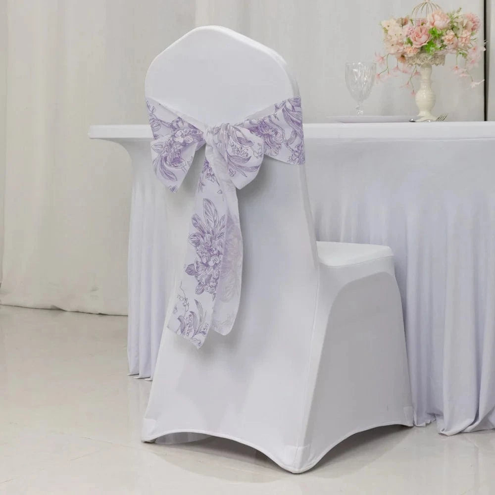 5 pcs 6x108 White in French Toile Floral Design Polyester Chair Sashes