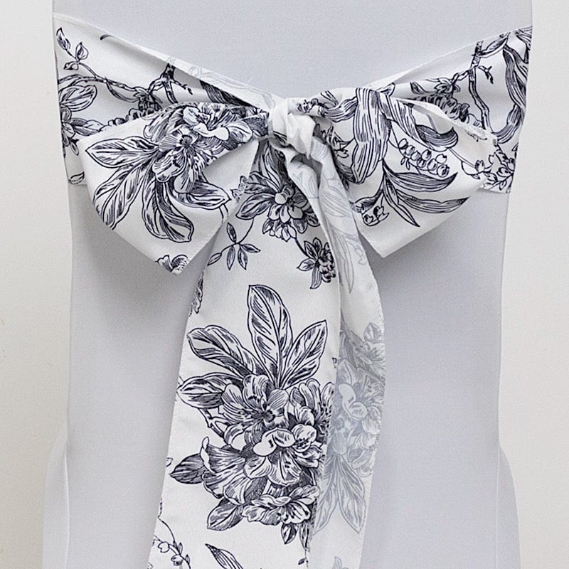 5 pcs 6x108 White in French Toile Floral Design Polyester Chair Sashes