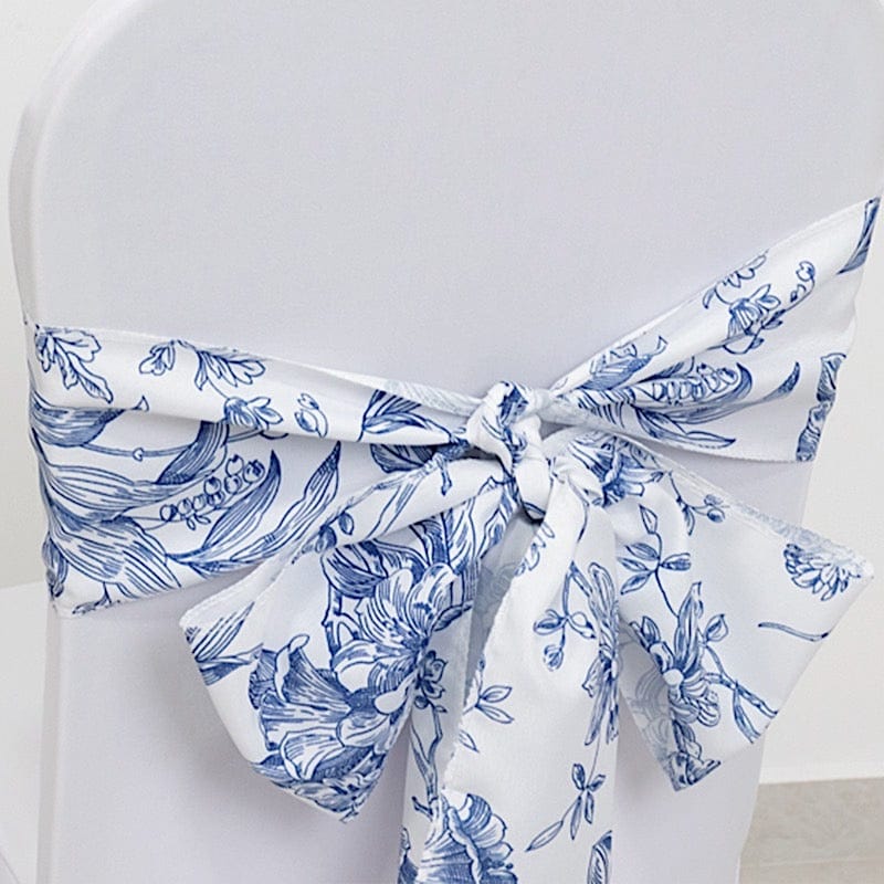 5 pcs 6x108 White in French Toile Floral Design Polyester Chair Sashes