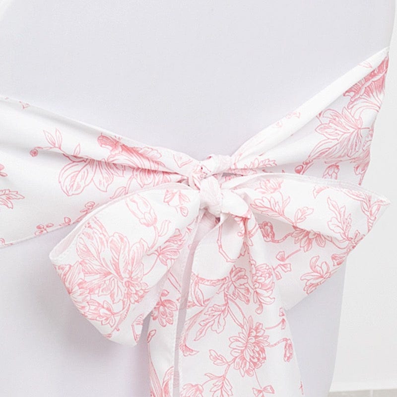 5 pcs 6x108 White in French Toile Floral Design Polyester Chair Sashes