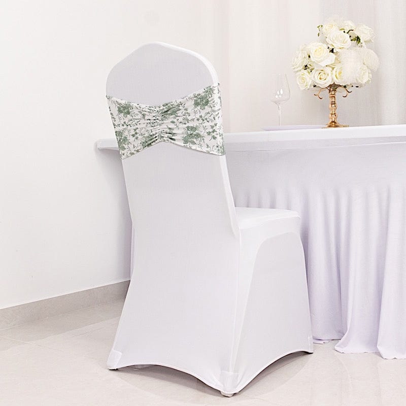 5 Ruffled Spandex Chair Sashes Band Floral Design