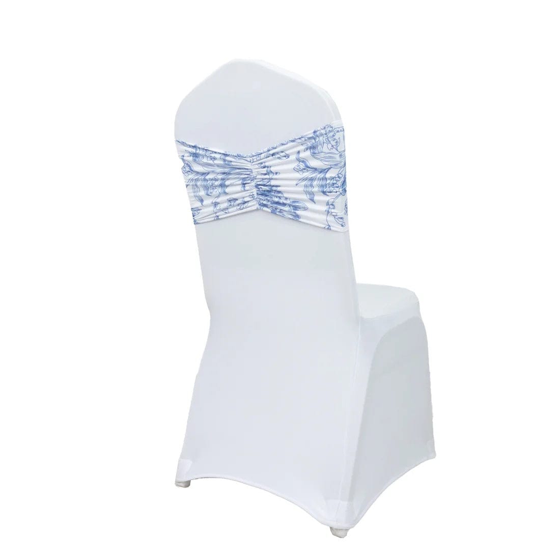 5 Ruffled Spandex Chair Sashes Band with French Toile Design