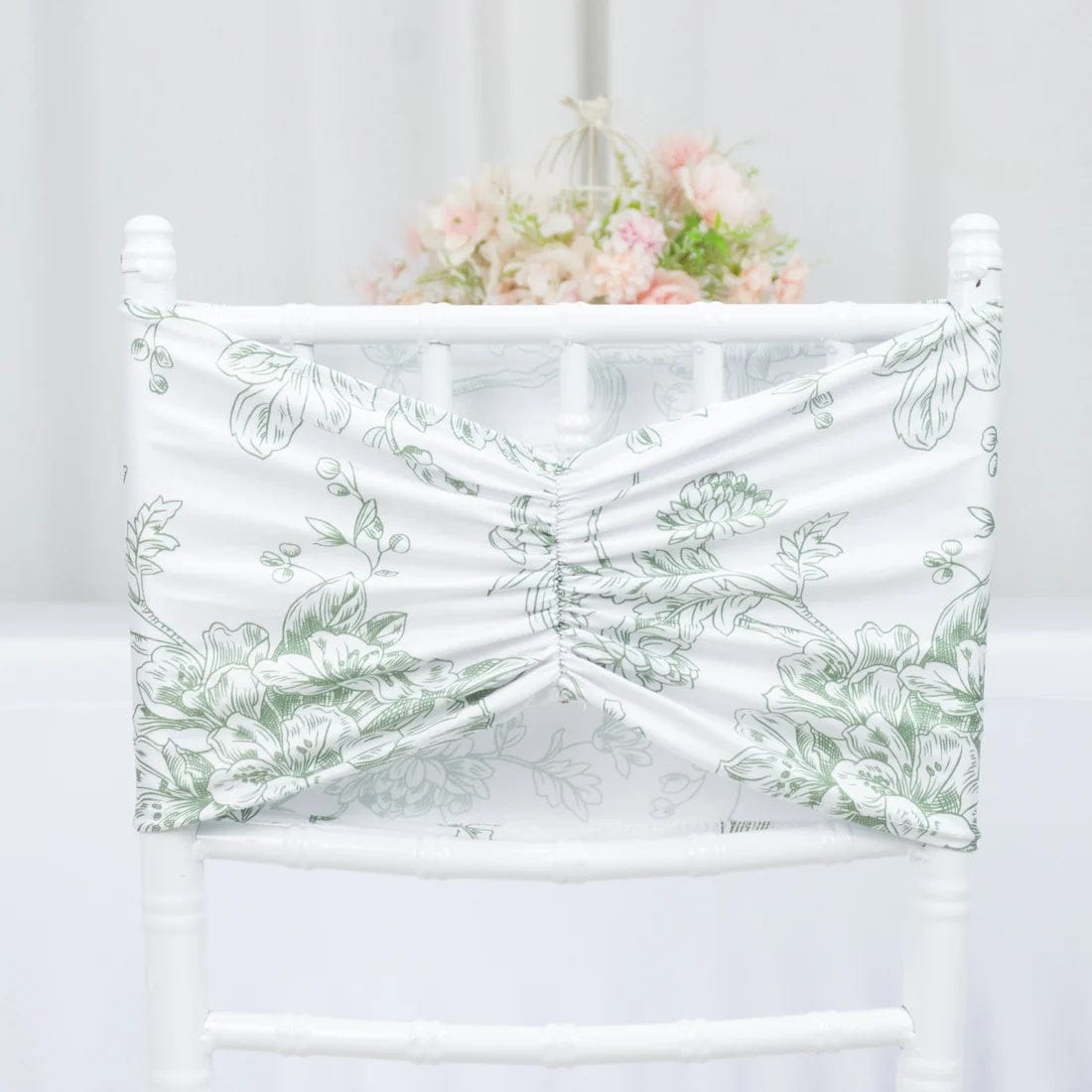 5 Ruffled Spandex Chair Sashes Band with French Toile Design