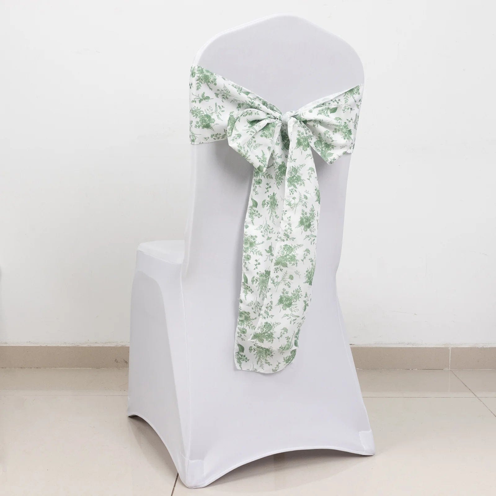 5 pcs 6x108 in Dusty Sage Green Floral Polyester Chair Sashes