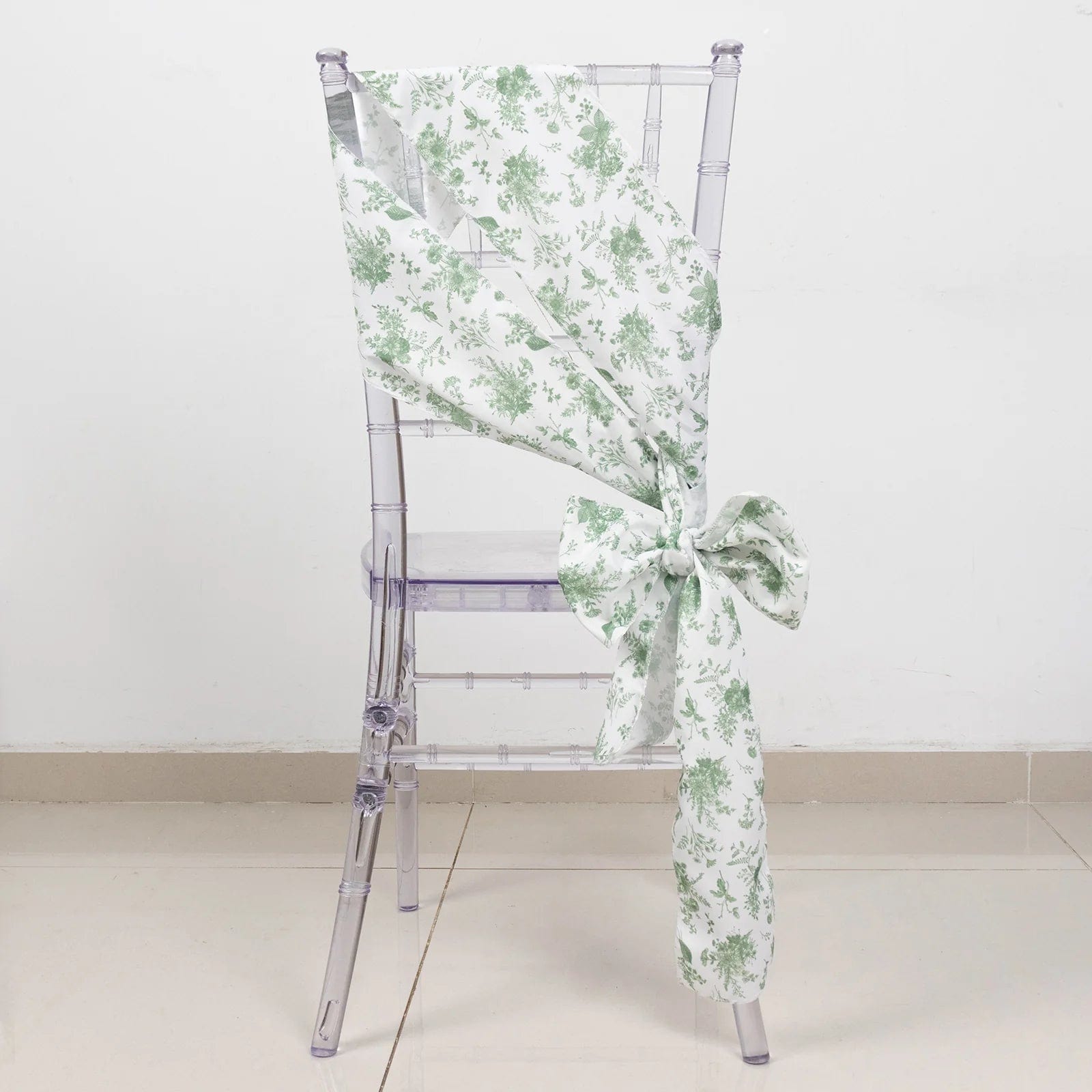 5 pcs 6x108 in Dusty Sage Green Floral Polyester Chair Sashes