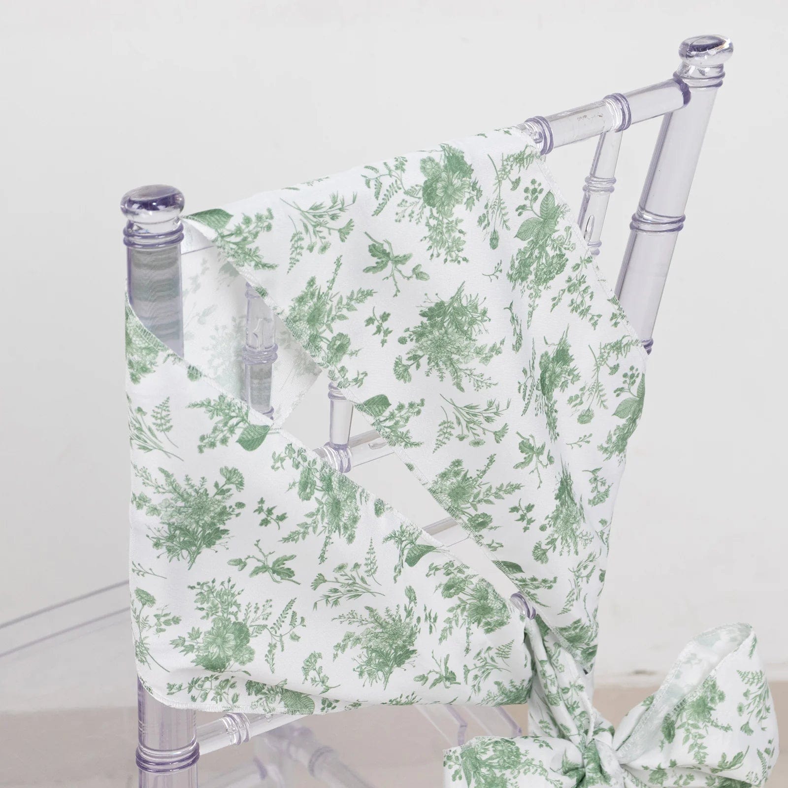 5 pcs 6x108 in Dusty Sage Green Floral Polyester Chair Sashes