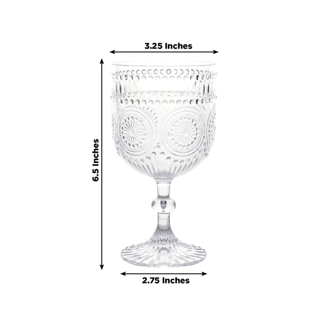 12 Goblets 15oz Shatterproof Plastic Wine Glasses with Embossed Floral Pattern