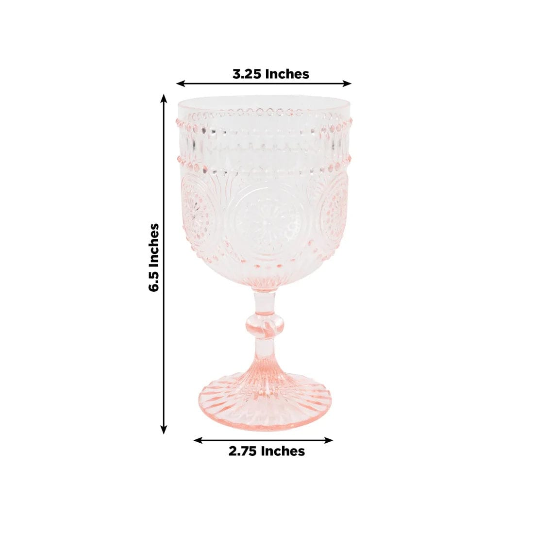 12 Goblets 15oz Shatterproof Plastic Wine Glasses with Embossed Floral Pattern