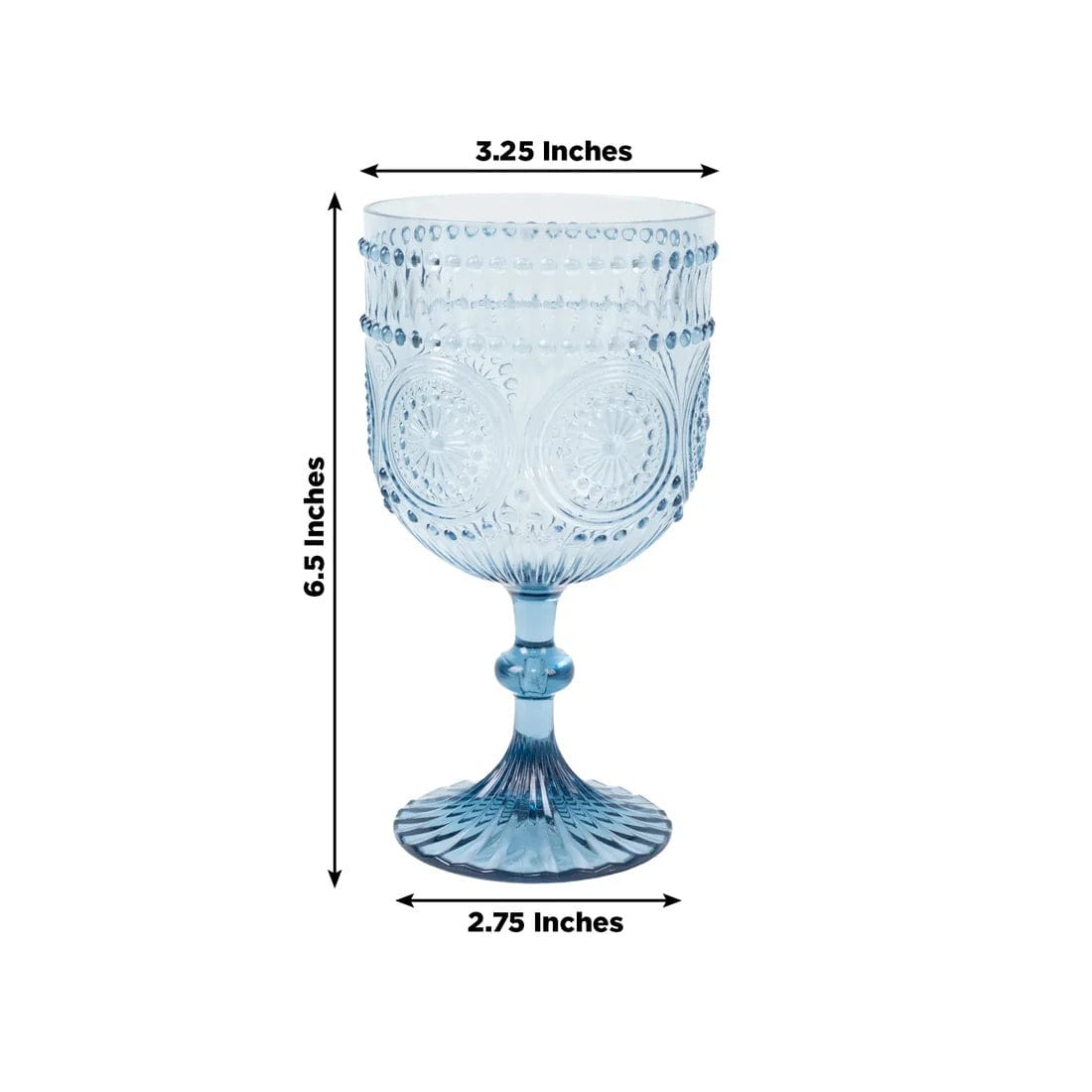 12 Goblets 15oz Shatterproof Plastic Wine Glasses with Embossed Floral Pattern