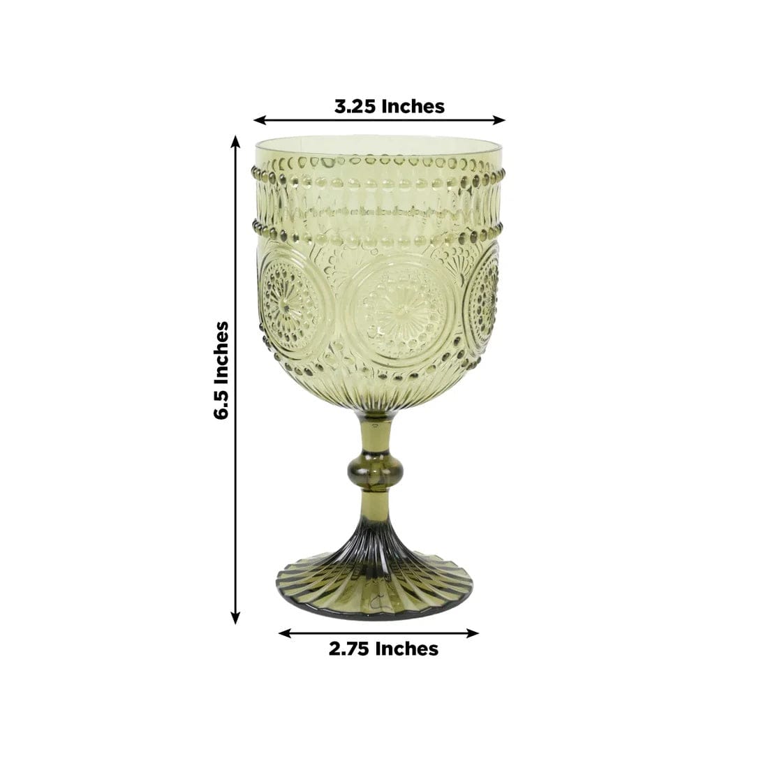 12 Goblets 15oz Shatterproof Plastic Wine Glasses with Embossed Floral Pattern