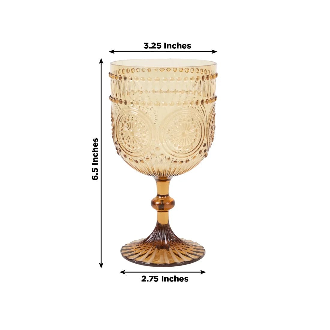 12 Goblets 15oz Shatterproof Plastic Wine Glasses with Embossed Floral Pattern