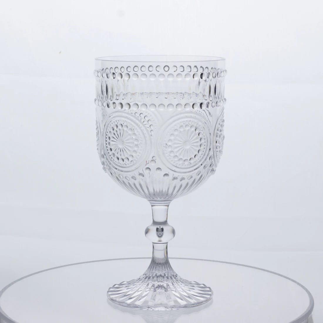 12 Goblets 15oz Shatterproof Plastic Wine Glasses with Embossed Floral Pattern