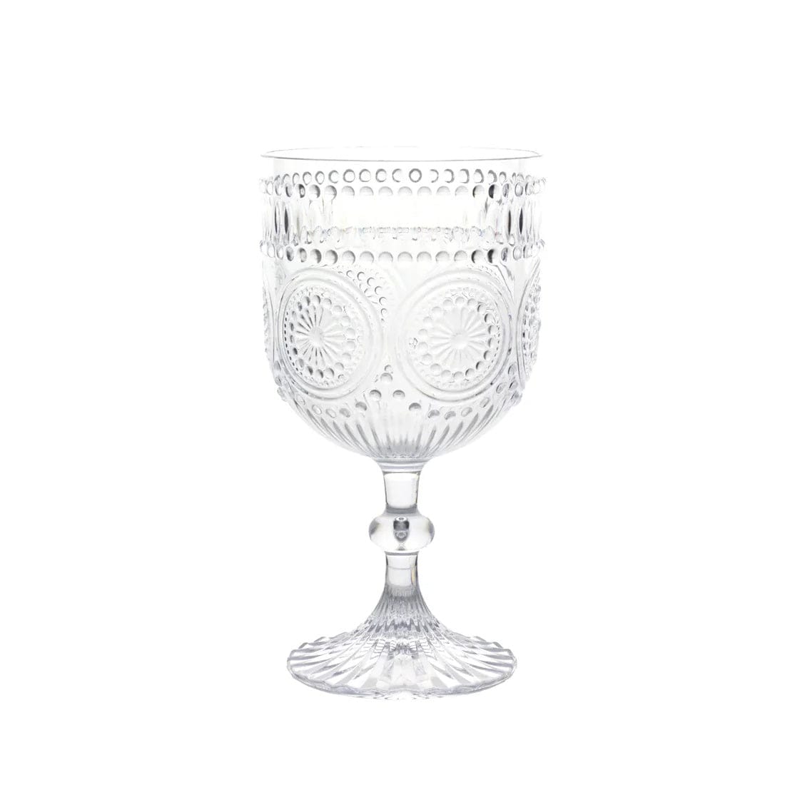12 Goblets 15oz Shatterproof Plastic Wine Glasses with Embossed Floral Pattern